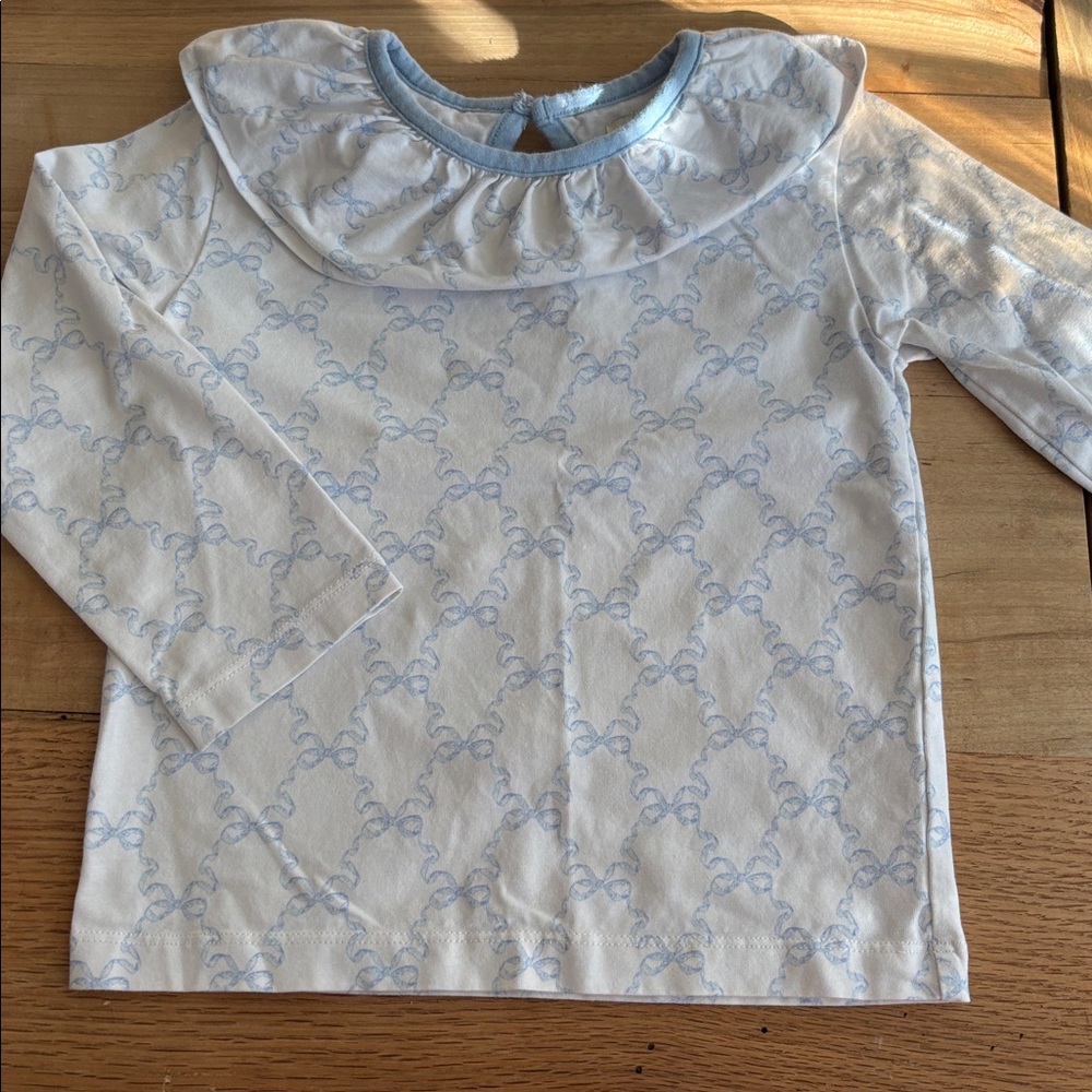 The Oaks Apparel White and Blue Long Sleeve Girls Top